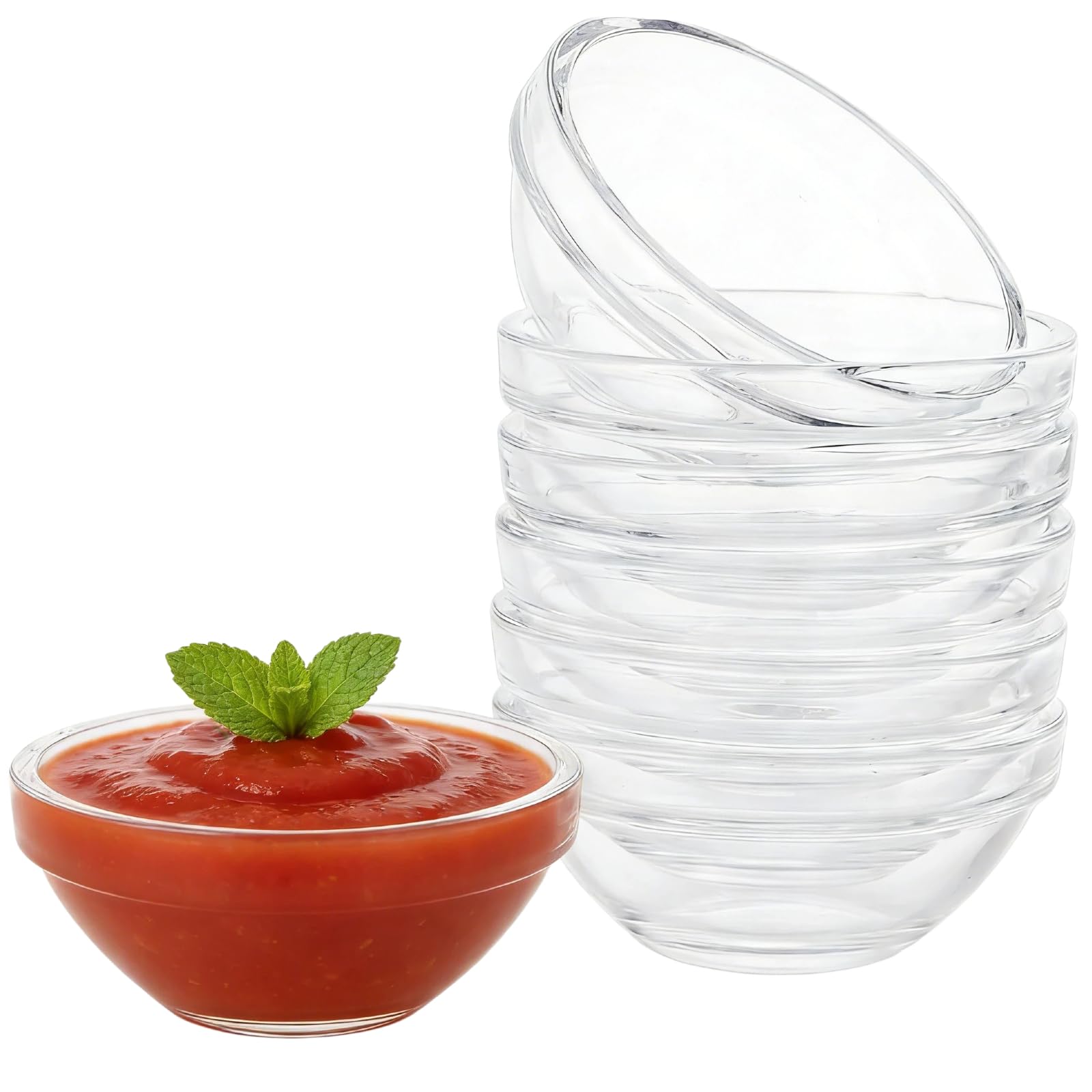 6-Pack Glass Dipping Bowls Set, 135ml Clear Serving Dishes for Sauce, Snacks, Desserts, Condiments, Small Prep Containers,Lead Free& Dishwasher Safe, Stackable