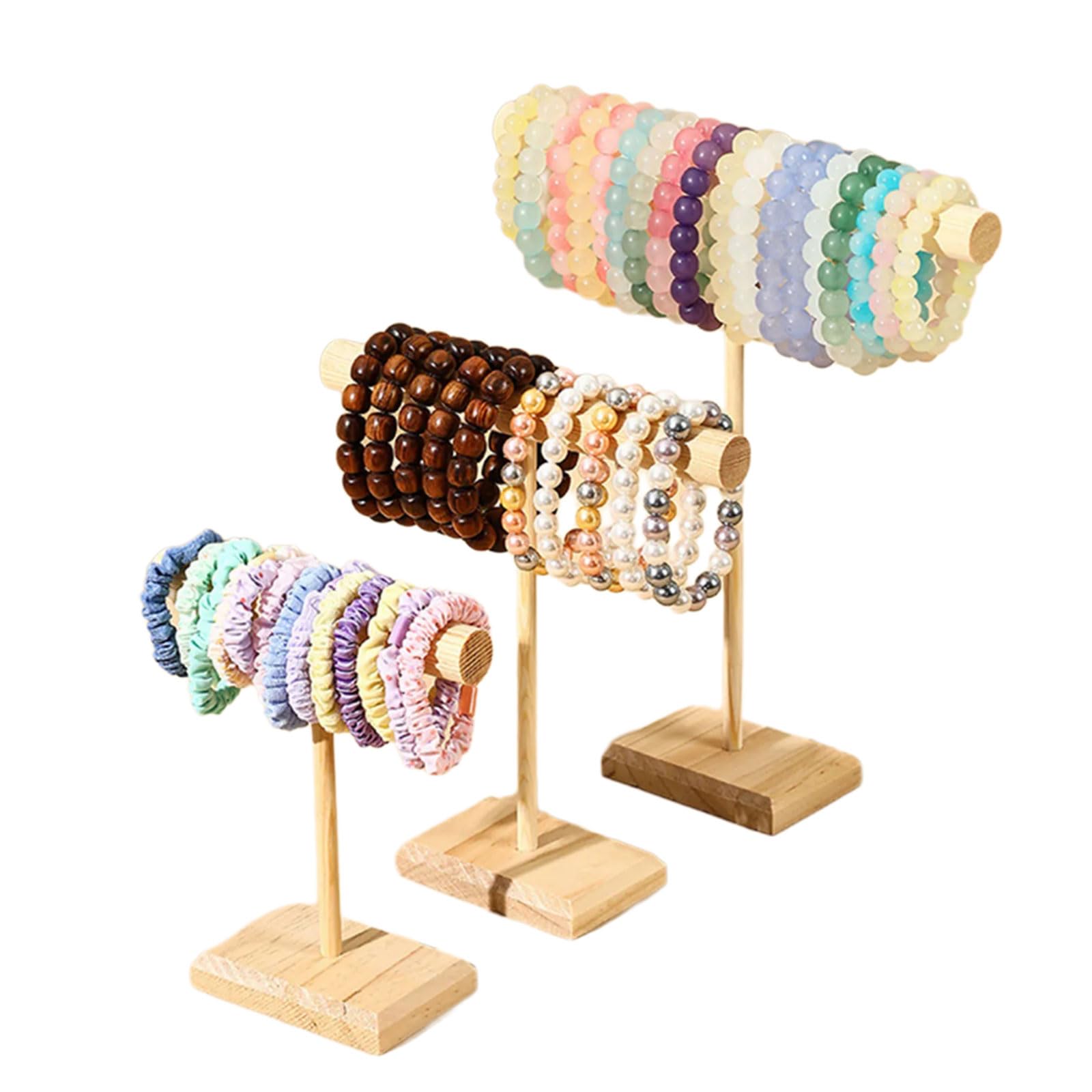RAFGALDEX Of 3 Versatile Wood Holder Bangle Watch Necklace Hanger Jewelry Display Stand for Home or Commercial Use Wood Jewelry Organizers