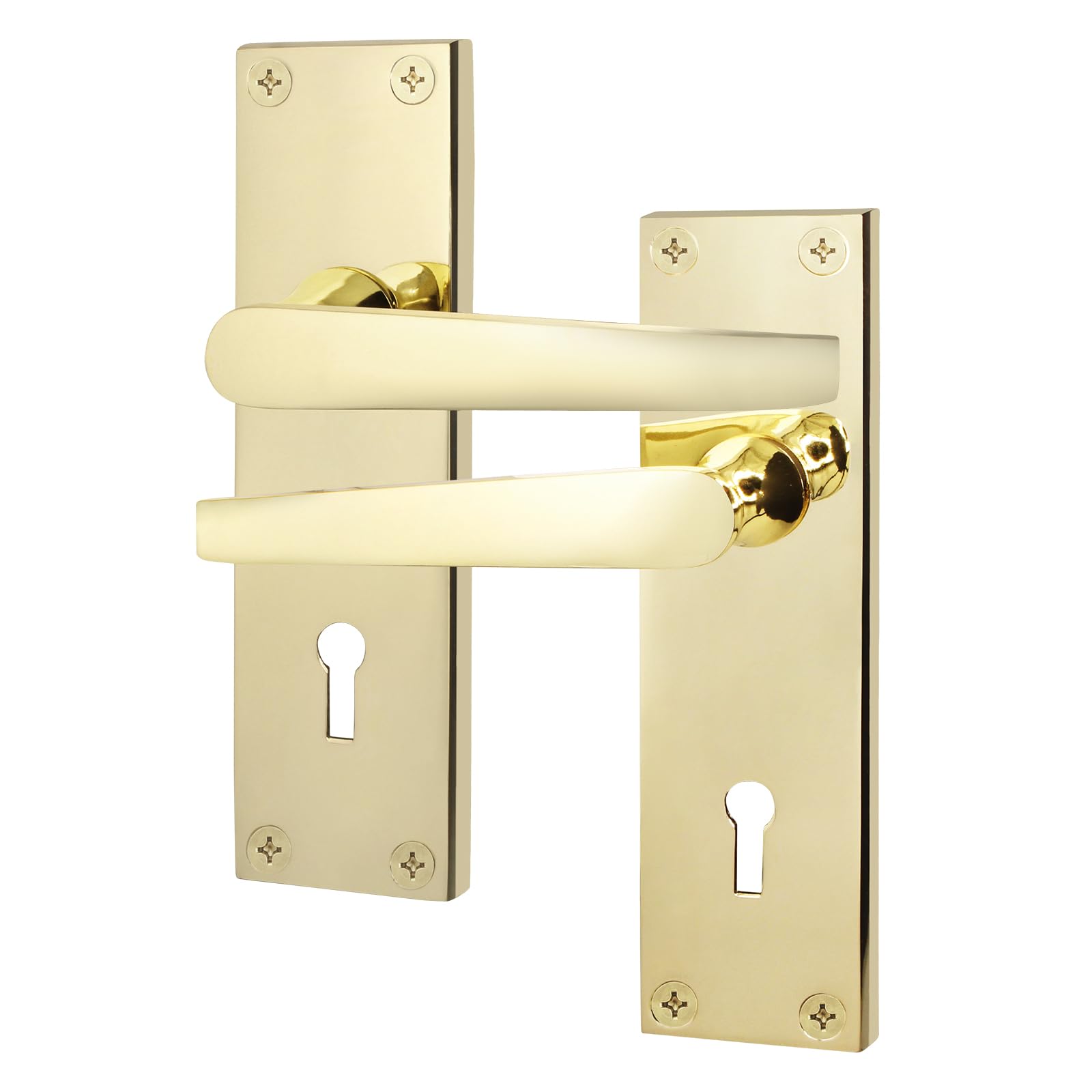 EAI Polished Brass Door Handles for Key Lock | 1 Pair Internal Lock Handles on Backplate | Straight Pattern
