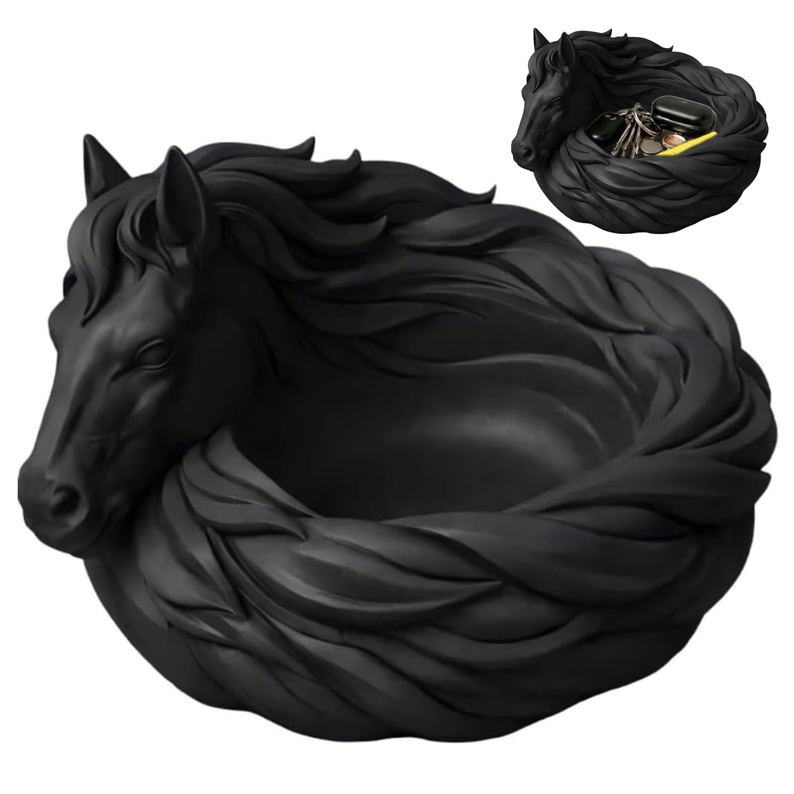 Horse Catchall Bowl, Decorative Horse Trinket Tary for Keys Jewelry Coins, Elegant Horses Head Sculpture Trinket Dish, Decorative Organizer Tray for Entryway Table Dresser Decor