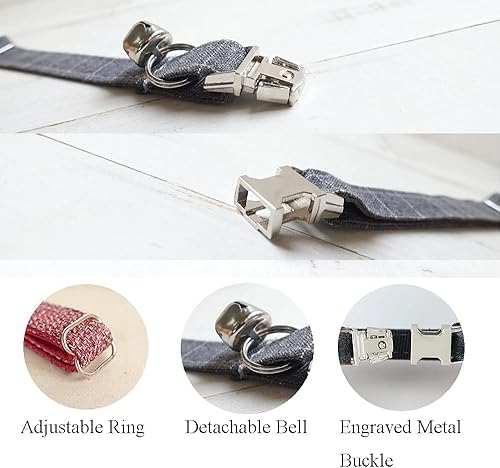 Miniatura 9 de Collar de gato personalizado con placa de nombre collar ajustable de nailon resistente para identificación de gato con campana personaliza grabando