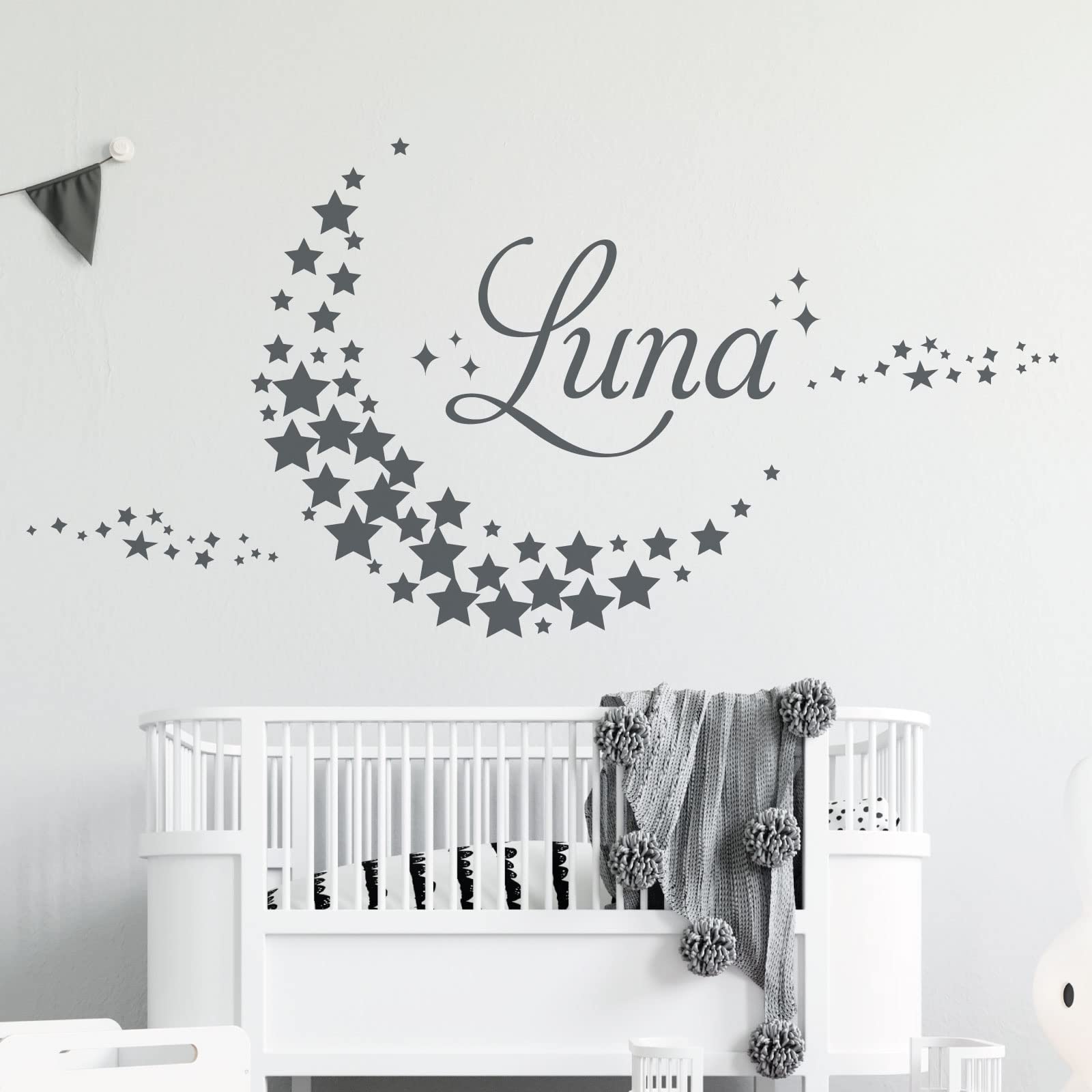 Personalised Name - Moon Made of Stars - Nursery Vinyl Wall Decal Sticker [Medium] [Dark Grey]