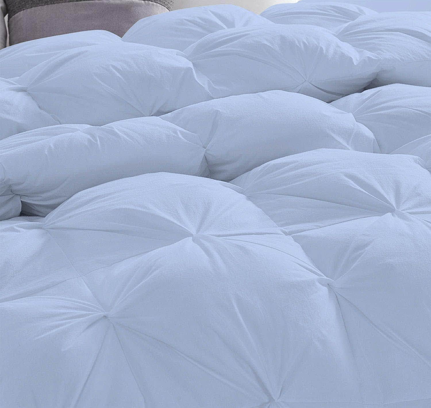 3 Piece Pom Pom Pinch Pleated Comforter Set 800 TC 100% Egyptian Cotton, White Vintage Pom-Pom Fringe Super Soft (Twin/Twin XL Size Light Blue Color)