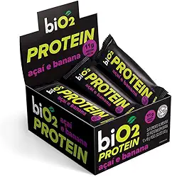 Barra de Proteína biO2 Protein Açaí, Banana e Pasta de Amendoim, Caixa com 12 unidades de 45 g, Vegana e sem Glúten
