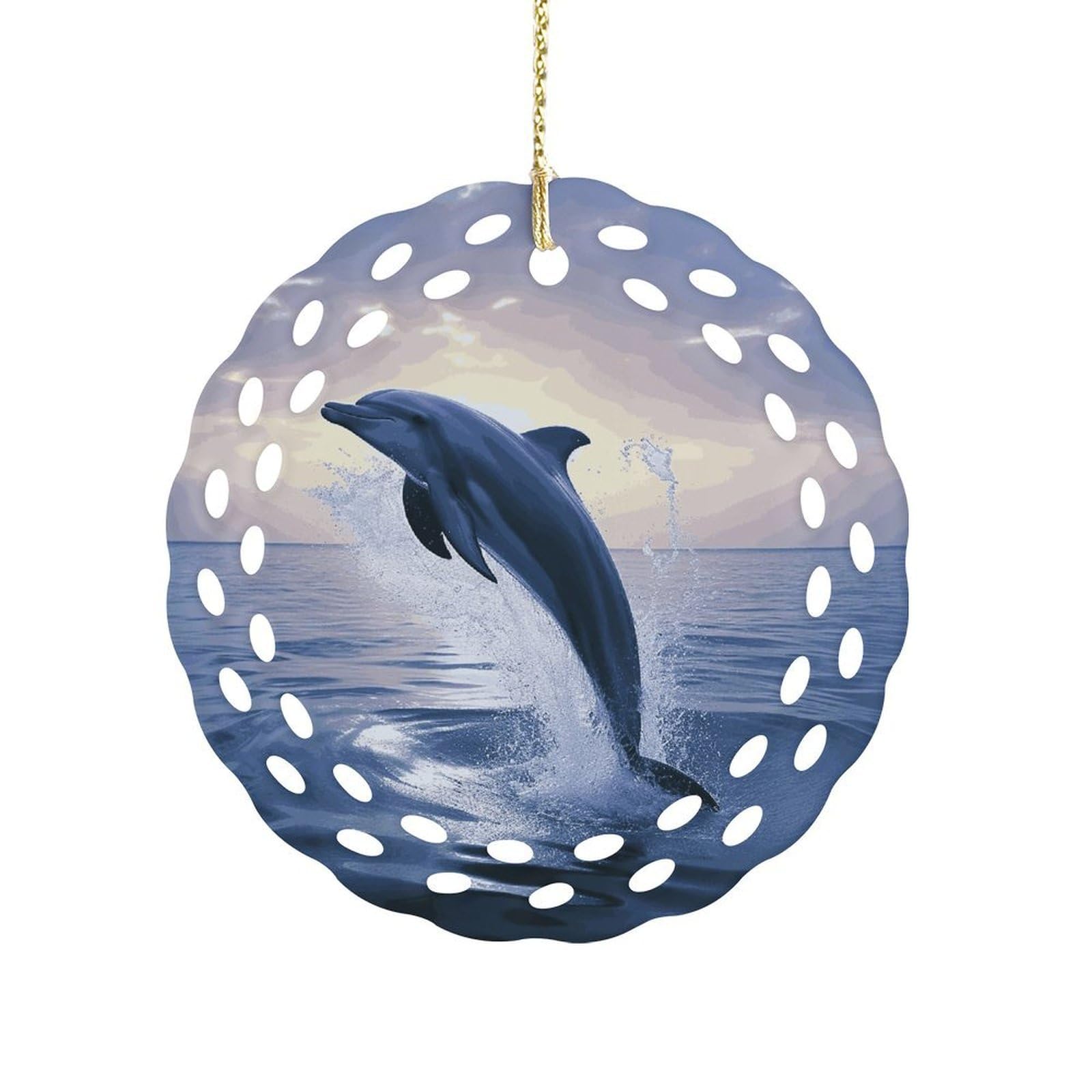 Fodpand Women's Style Elegant Dolphin Ceramic Ornament For Home Decor 3.2" Round Tree Decoration Christmas Ornaments For Men Double-Sided Design