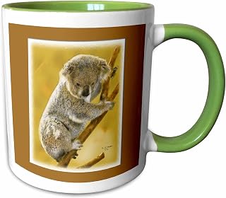 3dRose Baby Koala bear on a tree limb Digital Oil Painting 11oz Two-Tone Green Mug