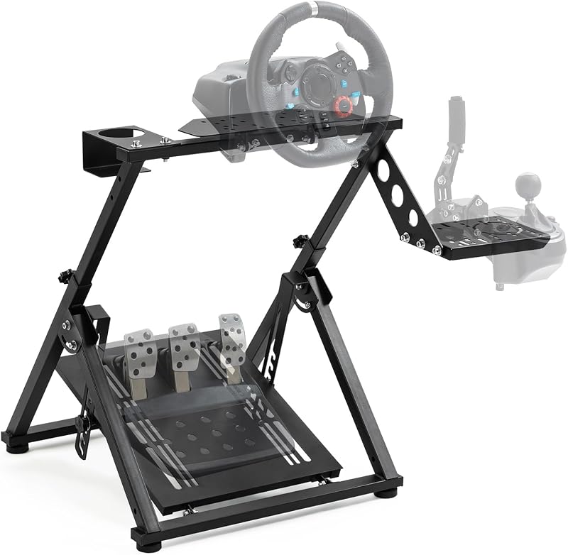 Gazzyt Foldable Racing Wheel Stand Adjustable Racing Cockpit for Logitech | R5 R9 G29, for Thrustmaster T248 T500, for Fanatec Sturdy Gaming Stand,Space-Saving Design Wheel and Pedals Not Included