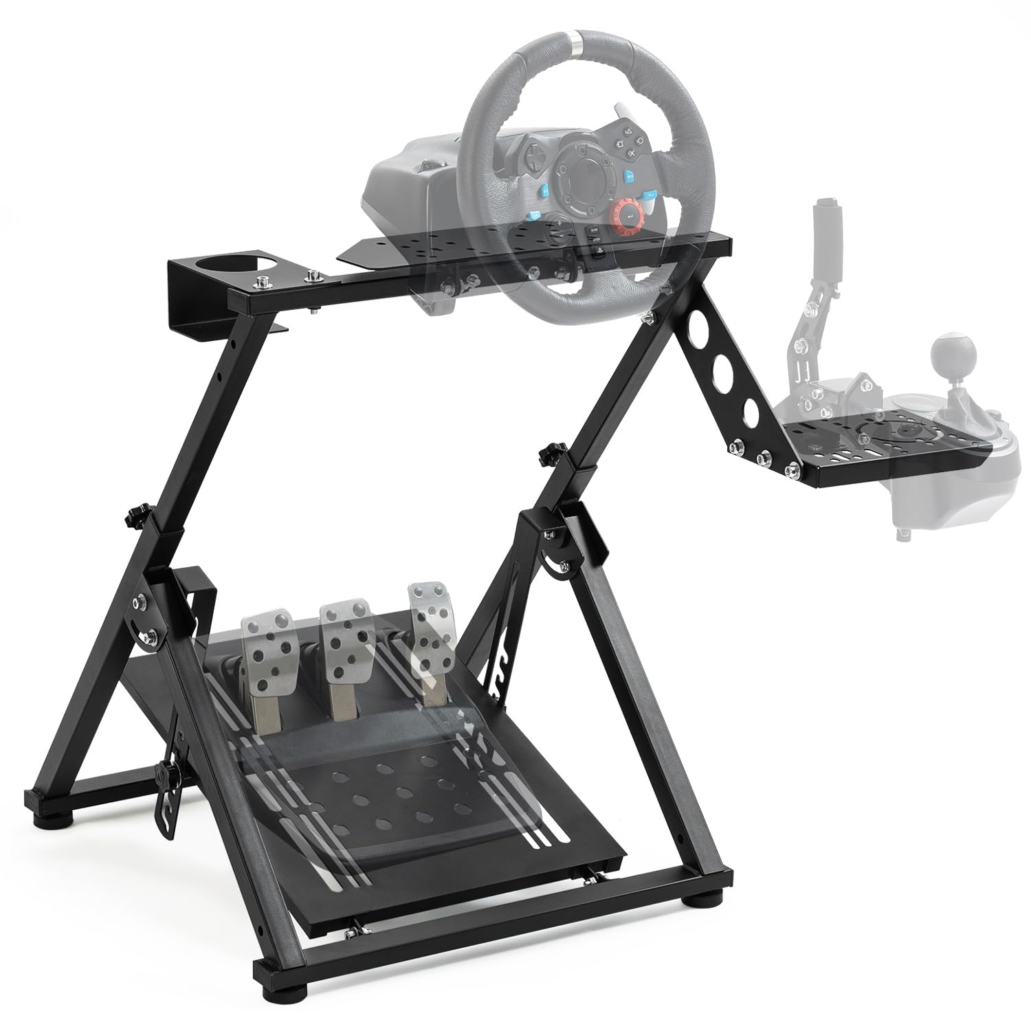 Gazzyt Foldable Racing Wheel Stand Adjustable Racing Cockpit Fit for Logitech R5 R9 G29, for Thrustmaster T248 T500, for Fanatec Sturdy Gaming Stand,Space-Saving Design Wheel and Pedals Not Included