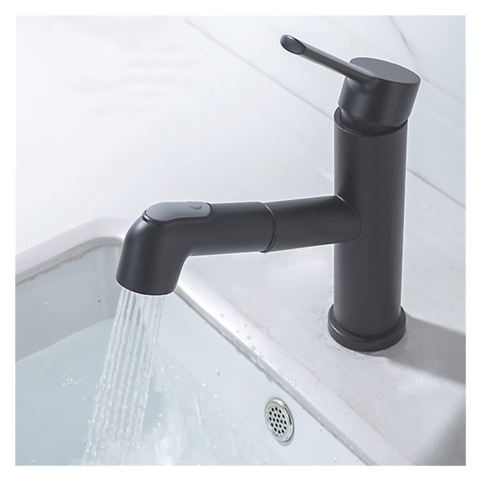 Bathroom Basin Faucets Mixer Sink Faucet Pull Out Water Chrome Brass Modern Washbasin Black,Precise Control(Nero)