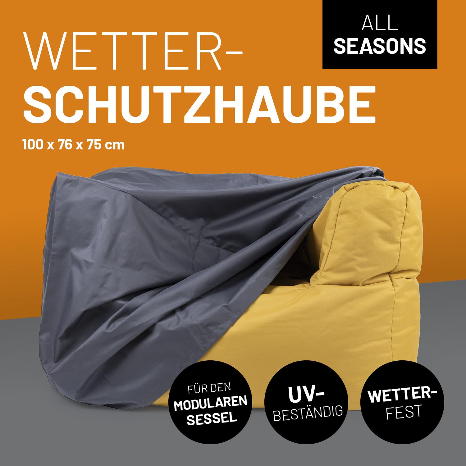 Lumaland Wetterschutzhaube - Abdeckung für den Modularen Sessel | Abdeckplane Sitzsack wetterfest | Schutzhülle Bean Bag wasserdicht | Regenschutz & Sonnenschutz für Sessel | Abdeckhaube Sofa & Pouf
