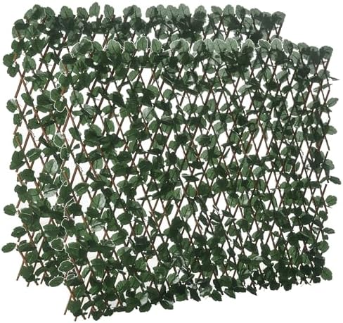 Outsunny Valla de Enrejado Expandible de 2 Piezas con Hojas 295x70 cm Seto Artificial de Mimbre Pantalla de Privacidad para Jardín Verde