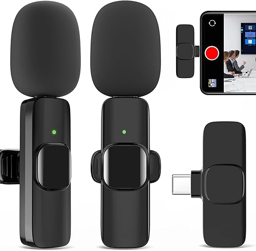 Miniatura 7 de Paquete de 2 micrófonos de solapa inalámbricos para iPhone, micrófonos profesionales de solapa, micrófono inalámbrico Plug-Play, micrófono de solapa