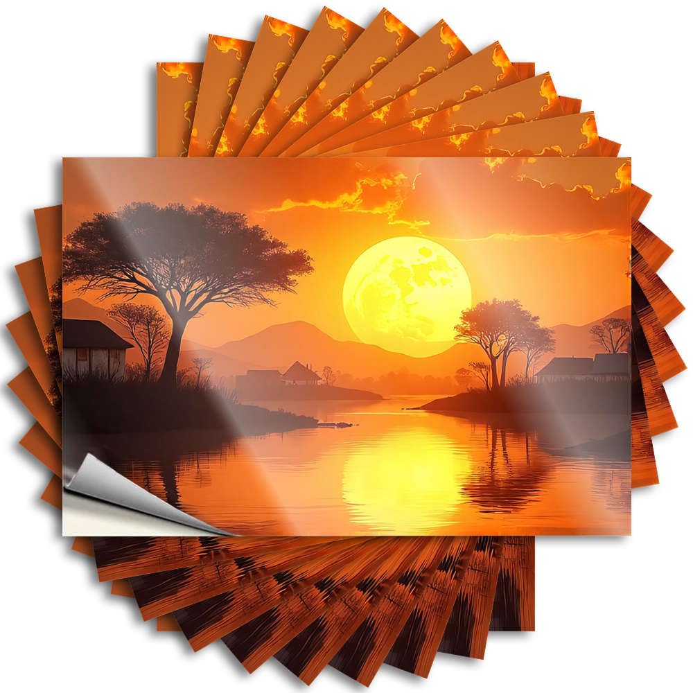 Country Stuff Teen Bumper - Sunset Over A Serene Lake with A Large Moon Rising Bumper Waterproof Vinyl Sticker(6X9CM)