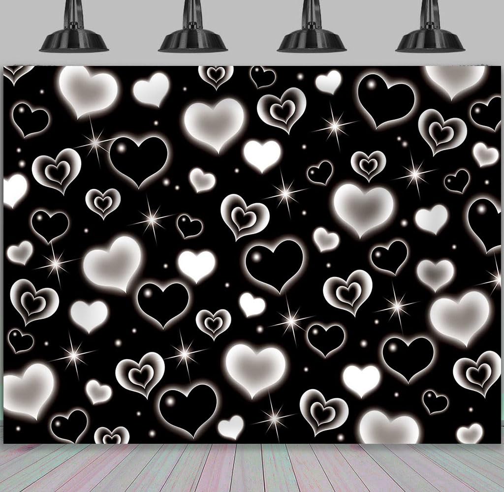 Black Heart 2000s Backdrop Banner Sweet Y2K Photography Background Early 2000s Party Decorations Photo Banner Props Supplies (Black, 8x6FT(2.4m x 1.8m))
