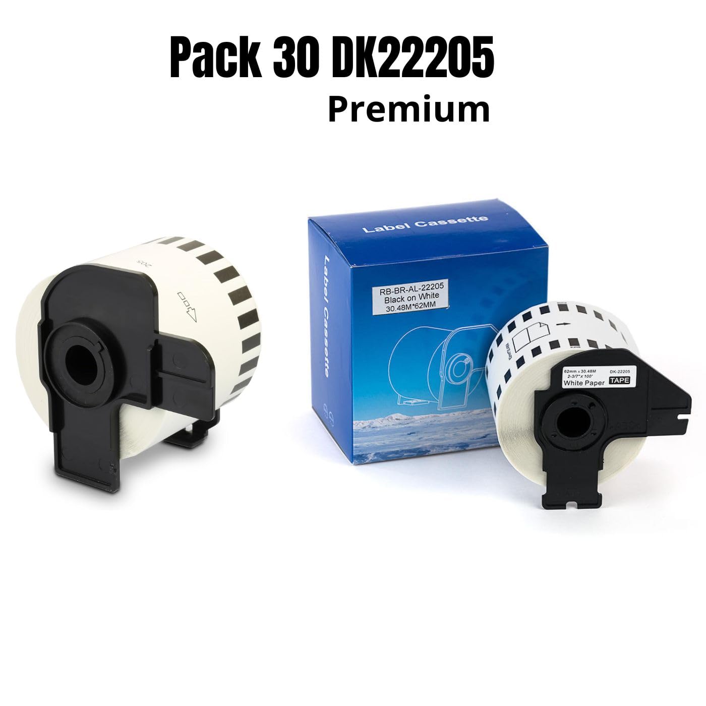 Brother DK-22205 Compatible White Paper Label Roll 62mm x 30.48m for P-Touch QL Printers