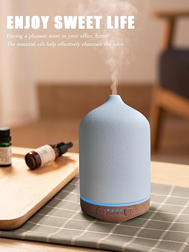 Miniatura 4 de Difusor de aceite esencial de cerámica con piedra de aromaterapia humidificador ultrasónico con luz colorida para oficina, oficina, regalo de yoga