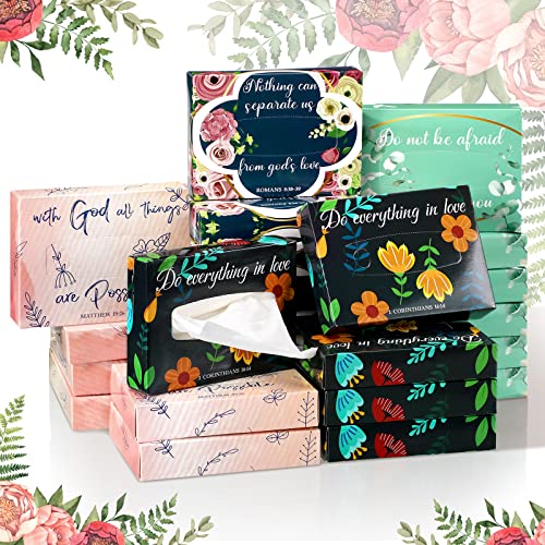 Image of Yinder 24 Packs 960 Sheets Tissue Cube Car Facial Boxes Disposable Facial Travel Tissues Holder Soft Watercolor Boxes 2 Ply 40 Sheets for Wedding Household Car Kitchen Bathroom(Religious)
