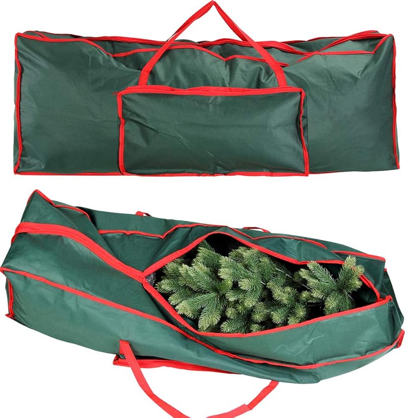 Immagine del prodotto Bakaji Custodia Per Albero di Natale Extra Large, Sacco Borsa Porta Albero fino a 270 cm, in Tessuto Antistrappo Rivestito in PVC con Tasca e Manici, Dimensione 125 x 30 x 50 cm Verde e Rosso