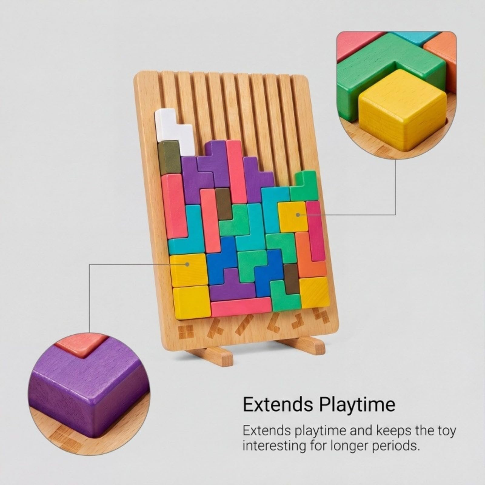 Bloque de rompecabezas de madera para niños – Juego educativo de formas geométricas (Edades 3+) – Estimula la creatividad & Razonamiento lógico para niños