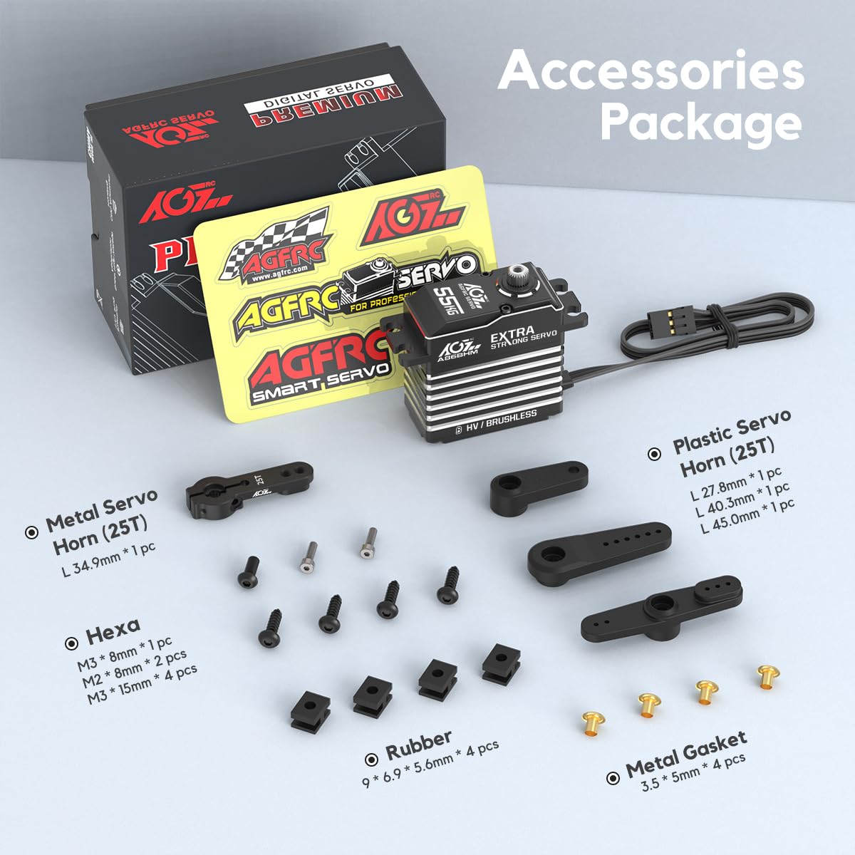 AGFRC 55KG Digital-Sterzo-Servo ad alta coppia programmabile - Full Metal Gear Brushless Servo per 1/8 1/10 modelli RC, angolo di controllo 180 ° (A86BHM)