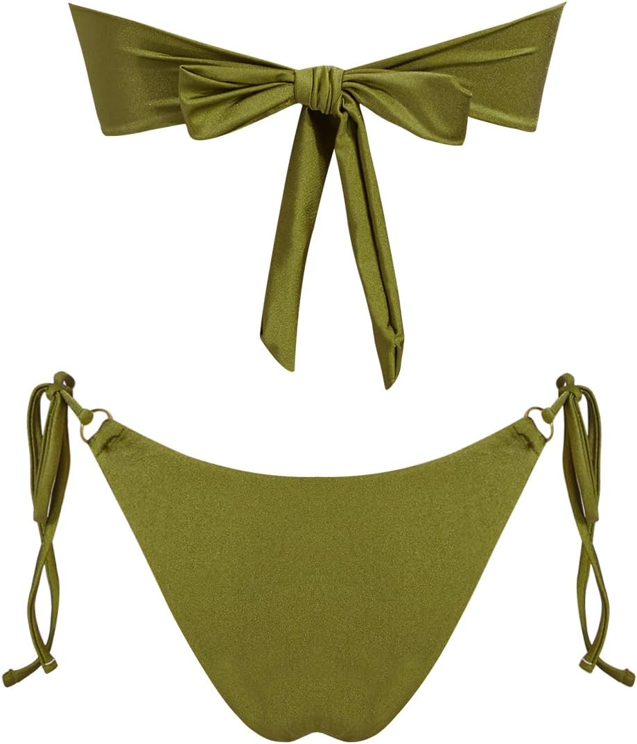 VOLAFA Women's Triangle Bikini Sets Bandeau O Ring Strapless Side Tie Thong Swimsuit Two Piece Bathing Suit - Image 3