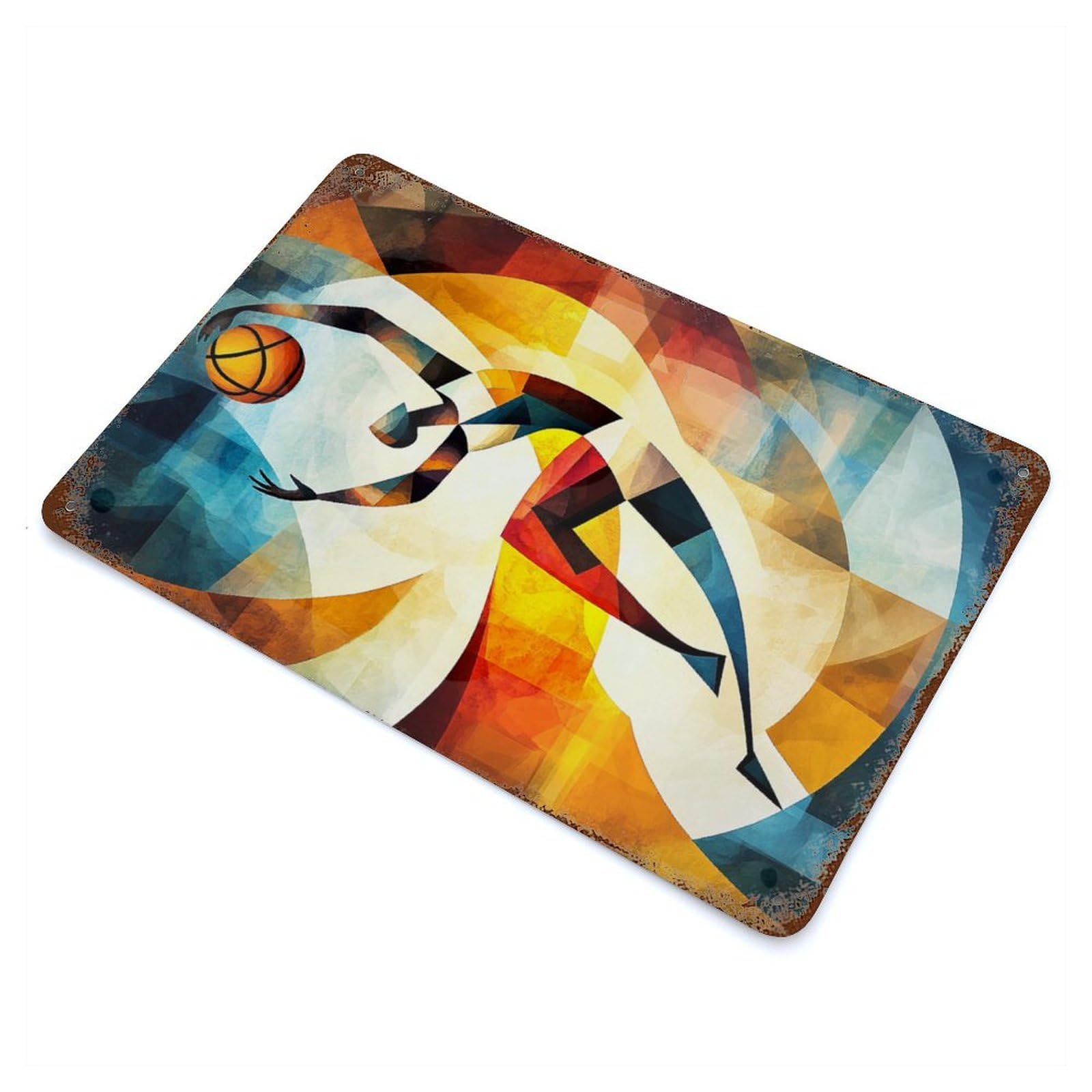 Modern Cubism Basketball 11.8"x7.9" Decorative Tin Sign, Retro Wall Decor for Garage, Bar And Workshop Decor