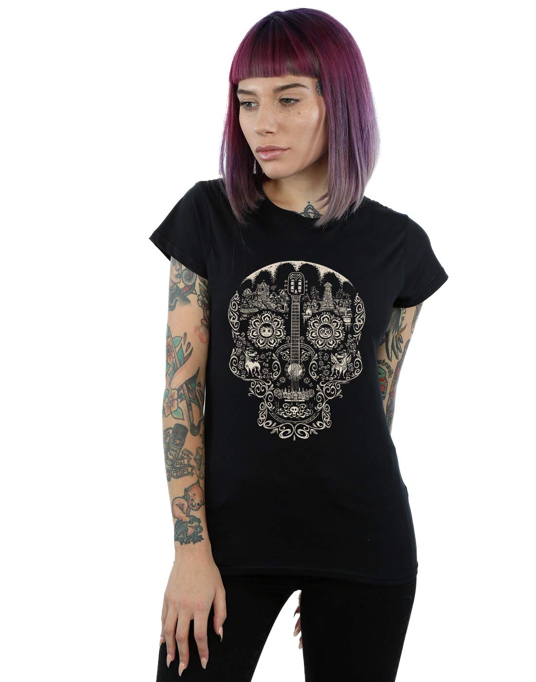 Disney Women's Coco Skull Mono Pattern T-Shirt Black X-Large