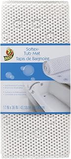 Duck Brand Softex Skid-Resistant Bath Mat for Tubs, 17x36 Inches Machine Washable, Thick Cushion Comfort, White - Made in USA