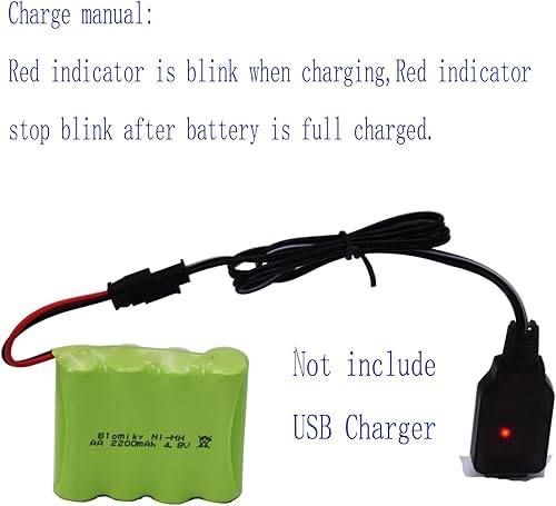 Miniatura 2 de Blomiky Batería recargable AA NiMH de 4.8 V 2200 mAh con conector SM-2P y cable USB adecuado para SY-E511 RC Excavadora RC Vehículo Coche Camión