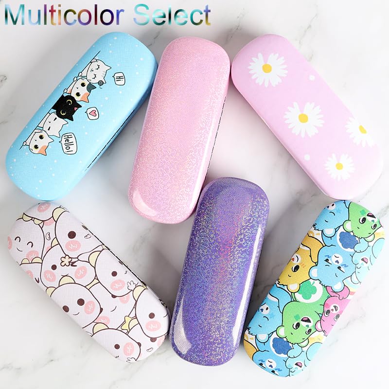 Image of ADBGV Cute Stylish Hard Shell Eyeglasses Cases Protective Case Storage Box With Glasses Cloth Eyeglass Strap for Girl Teen