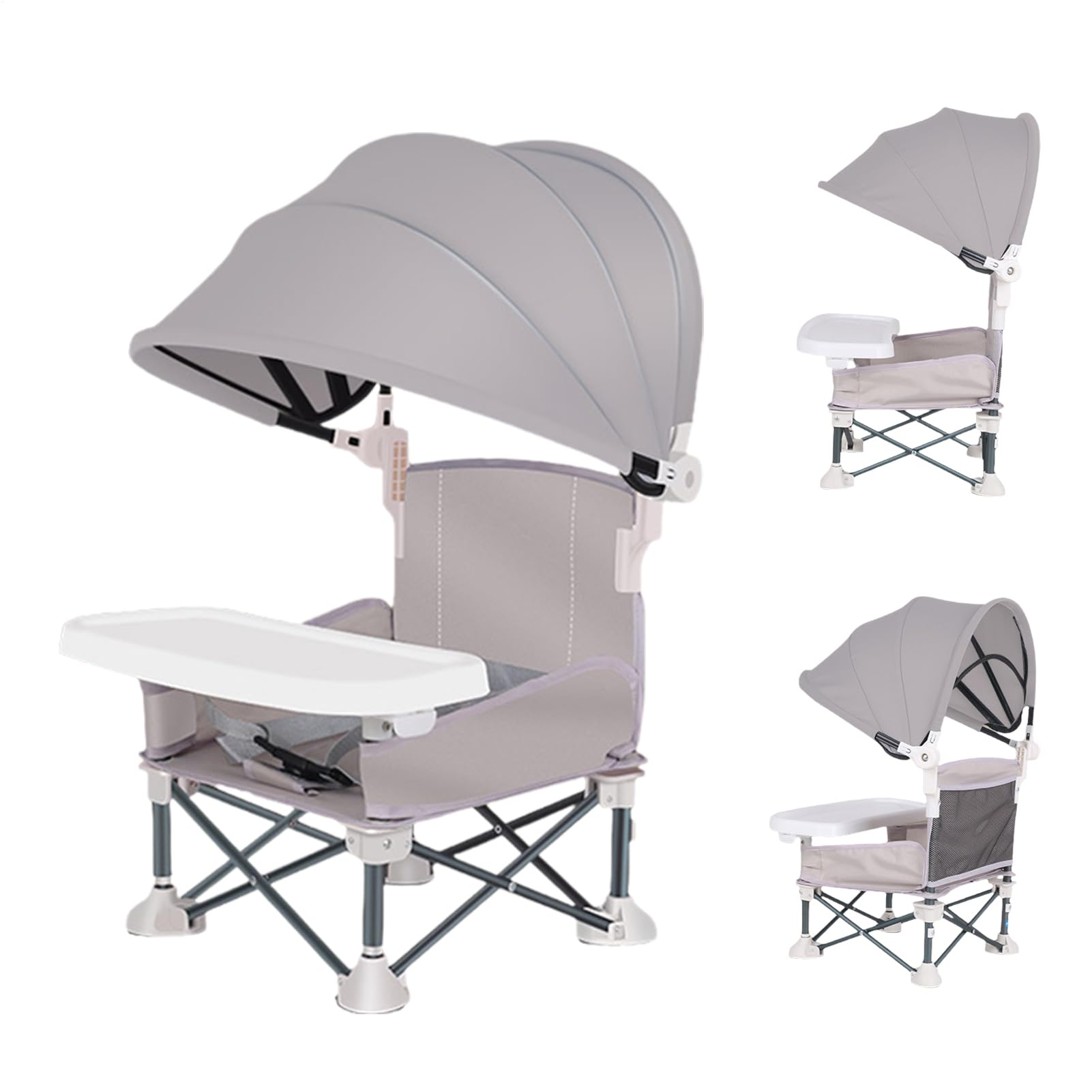 Chaise Enfant Plage Bébé Siège Rehausseur Pliable Avec Parasol & Plateau Amovible - Camping Pliable & Compact