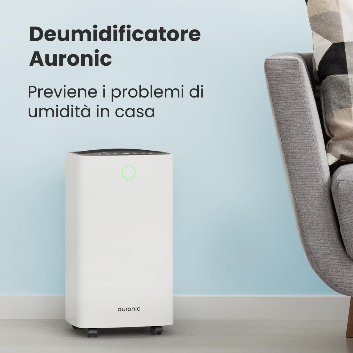 Auronic Deumidificatore Casa Muffa e Umidità Silenzioso - Portatile per Bagno - Purificatore Aria - 12 Litri Al Giorno
