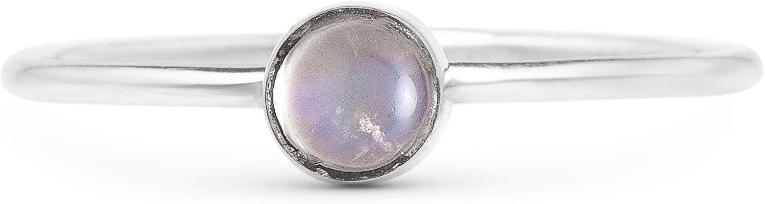 Round Moonstone Delicate Ring 925 Sterling Silver Ethnic Vintage Tribal Gipsy Boho Look (8)