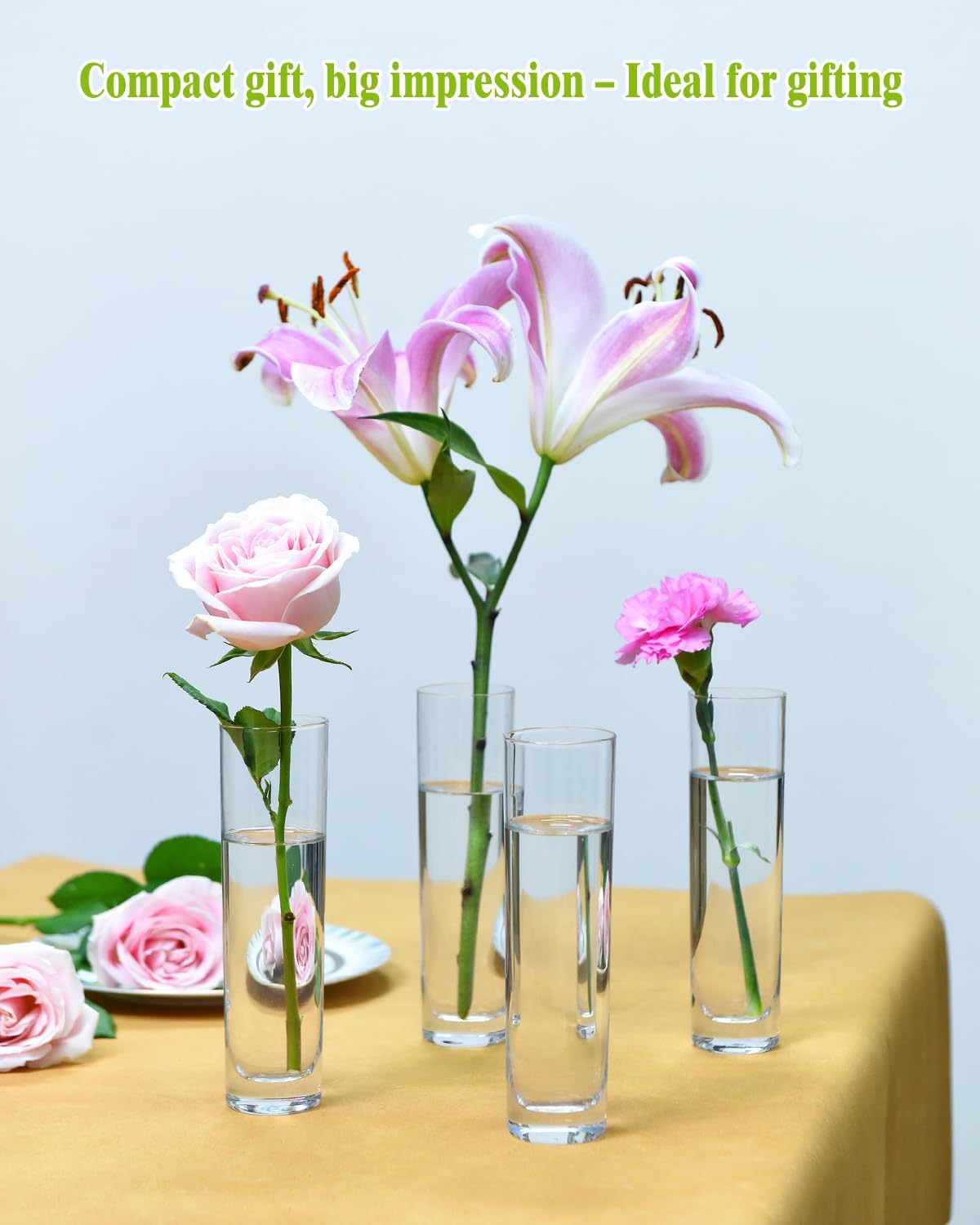 Glass Cylinder Bud Vases for Centerpieces – Set of 16 Handmade Clear Small Flower Vase 7.48 Inches Tall,Wedding Table Decor for Single Rose Vases Bulk,Small Vases Home Decor,Floreros,1 Brush - Image 7