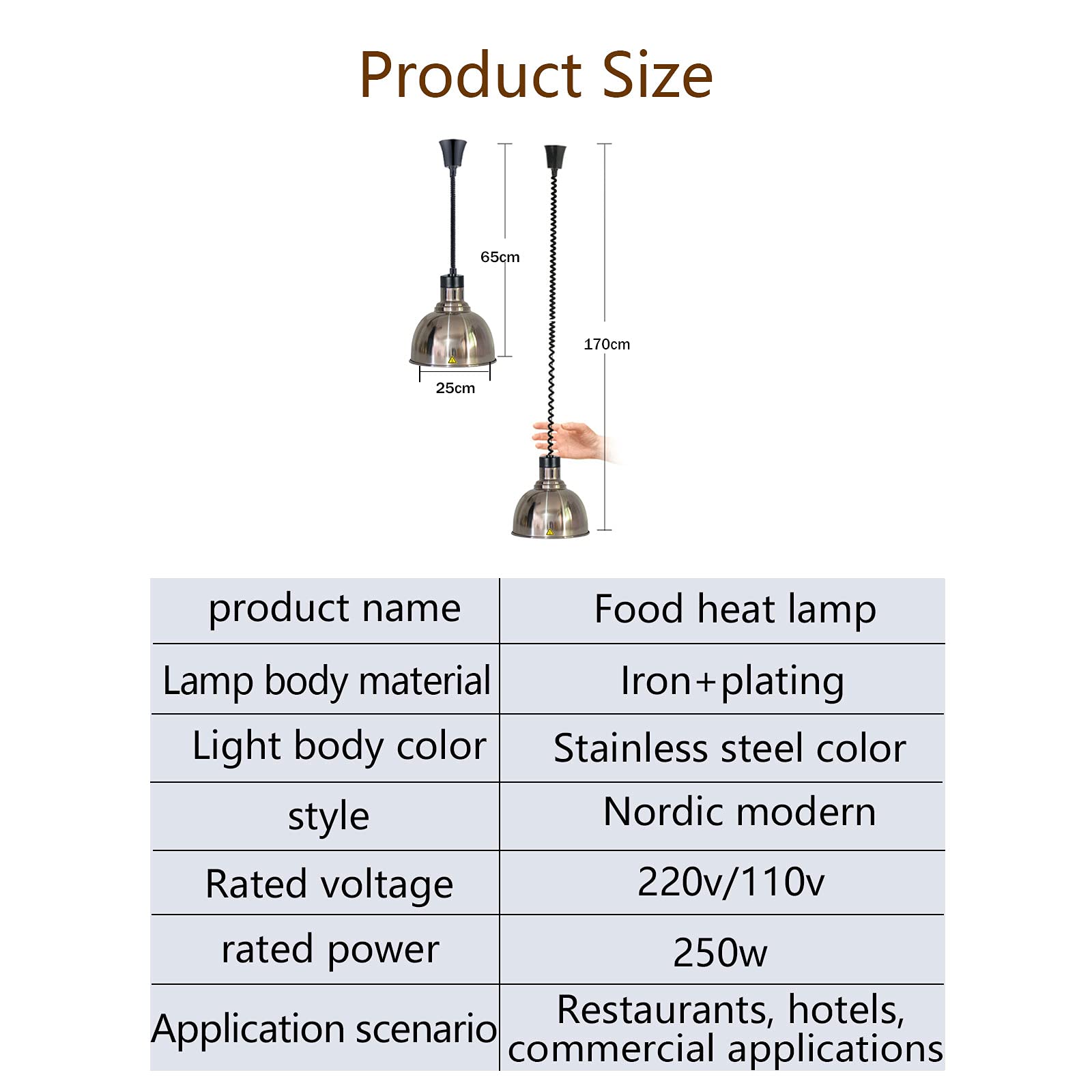 Lampada Riscaldante Del Cibo, Lampadario Cucina Sospensione Lampada Riscaldante per Bistecche Buffet Forniture per Ristoranti Dell'hotel, Scaldavivande Regolabile in Altezza 65-170cm