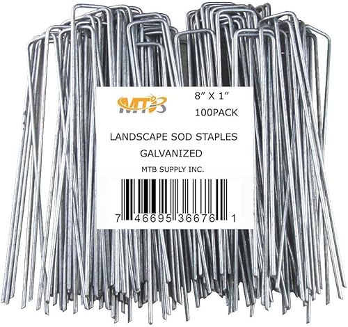 Miniatura 1 de Paquete de 100 grapas de paisaje de 8 pulgadas 11GA (0.12 pulgadas), estacas de jardín, pasadores de red para vallas, picos de suelo, cubierta de