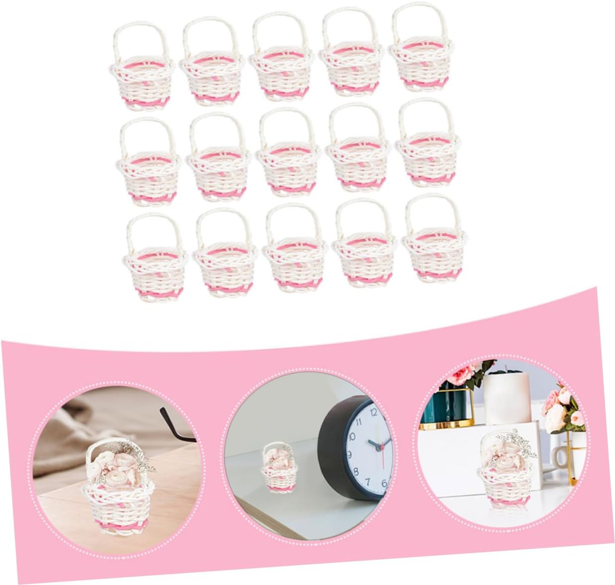 ABOOFAN 4sets Mini Woven Rattan for Decor Handheld Flower Storage Prop Lightweight Craft for Housewarming Photography and Home Decoration 15pcs*4