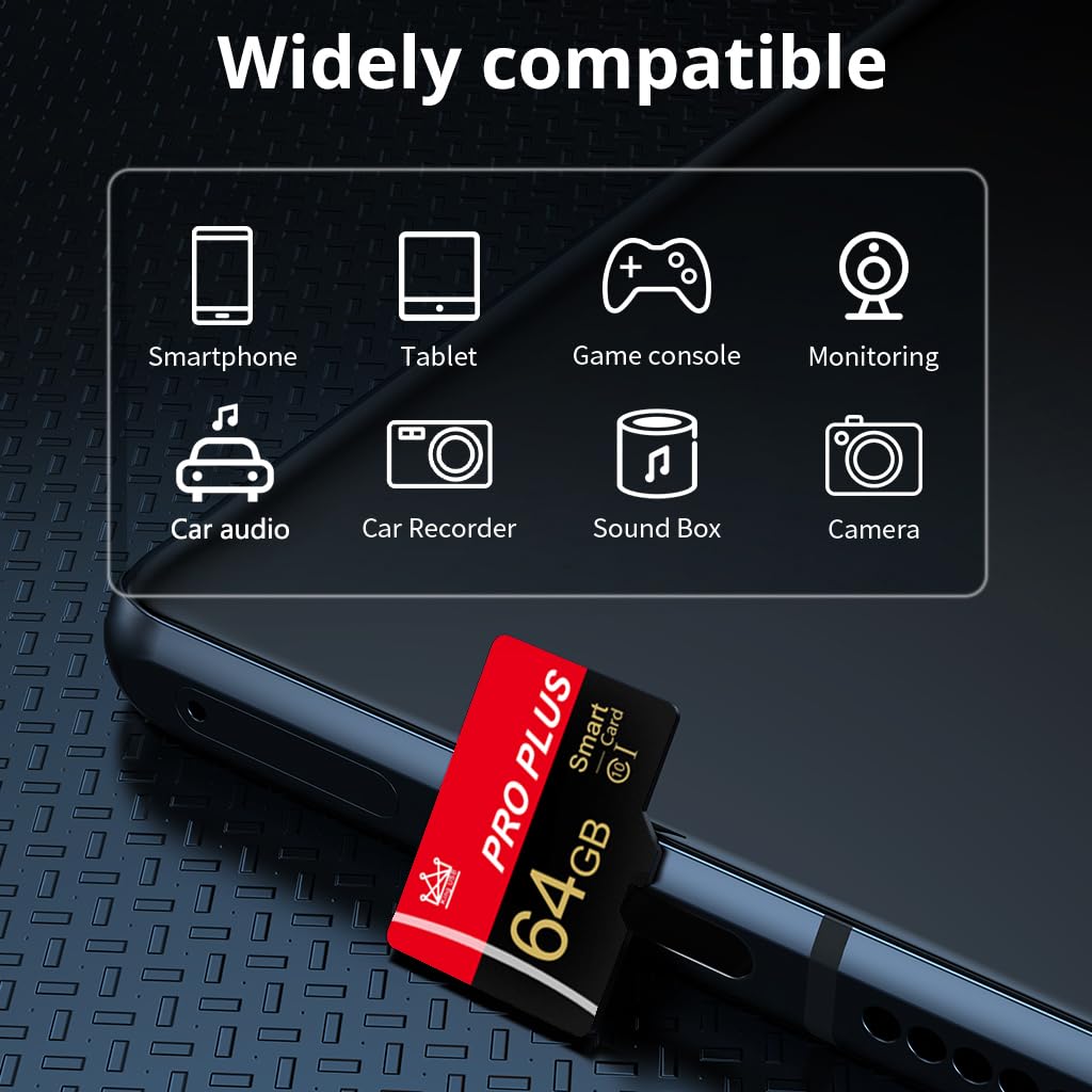 Lot de 3 Cartes mémoire 64 Go avec Adaptateur, Carte mémoire Haute Vitesse, UHS-I C10 A1, Carte mémoire TF pour Tablette/téléphone Portable/Appareil Photo/Voiture Audio/Console de Jeu (TF295 64 Go