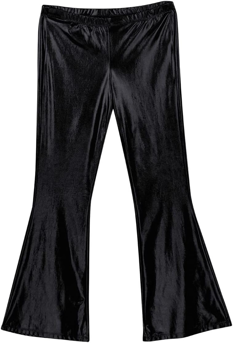 ranrann Men's Shiny Metallic Disco Pants Bell Flare Bottom Trousers Leggings Dude Costume