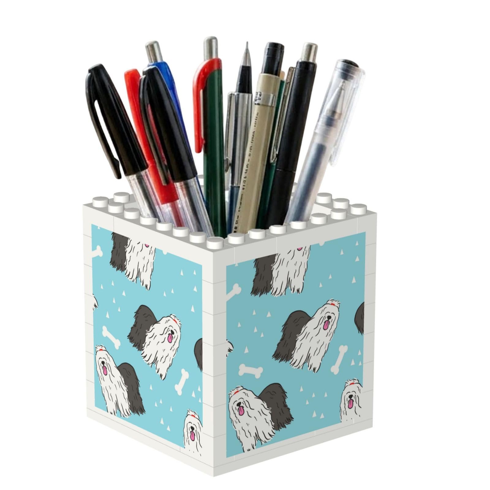 Poadnly Old English Sheepdog Pattern, Pen Pot Pencil Holder for Office Home School, Compact Desk Organiser for Office Stationery