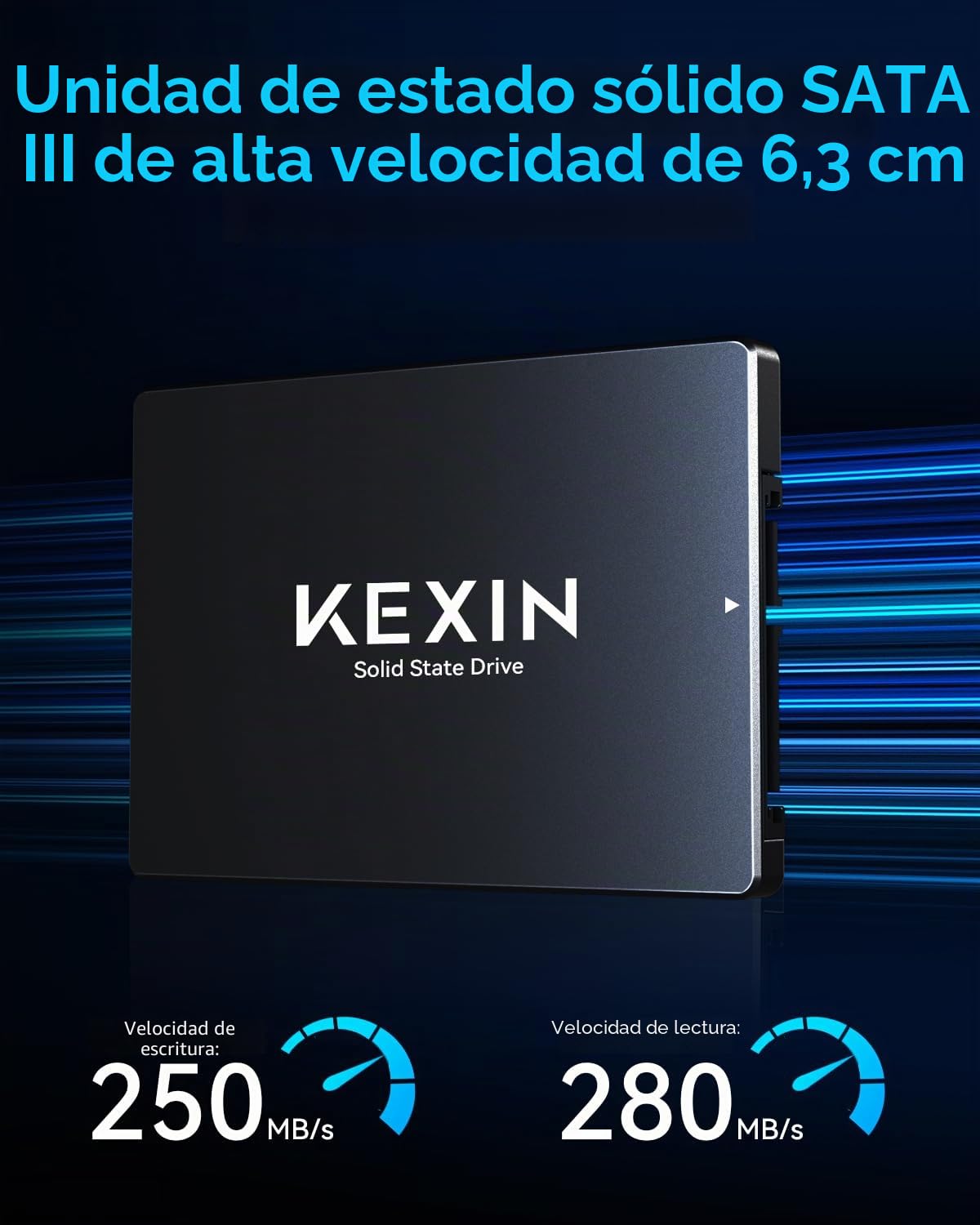 KEXIN SSD Interno SATA III de 2,5 Pulgadas, 64 GB: hasta 280 MB/s de Lectura y 250 MB/s de Escritura, SSD de Alta Velocidad para portátiles y PC de sobremesa