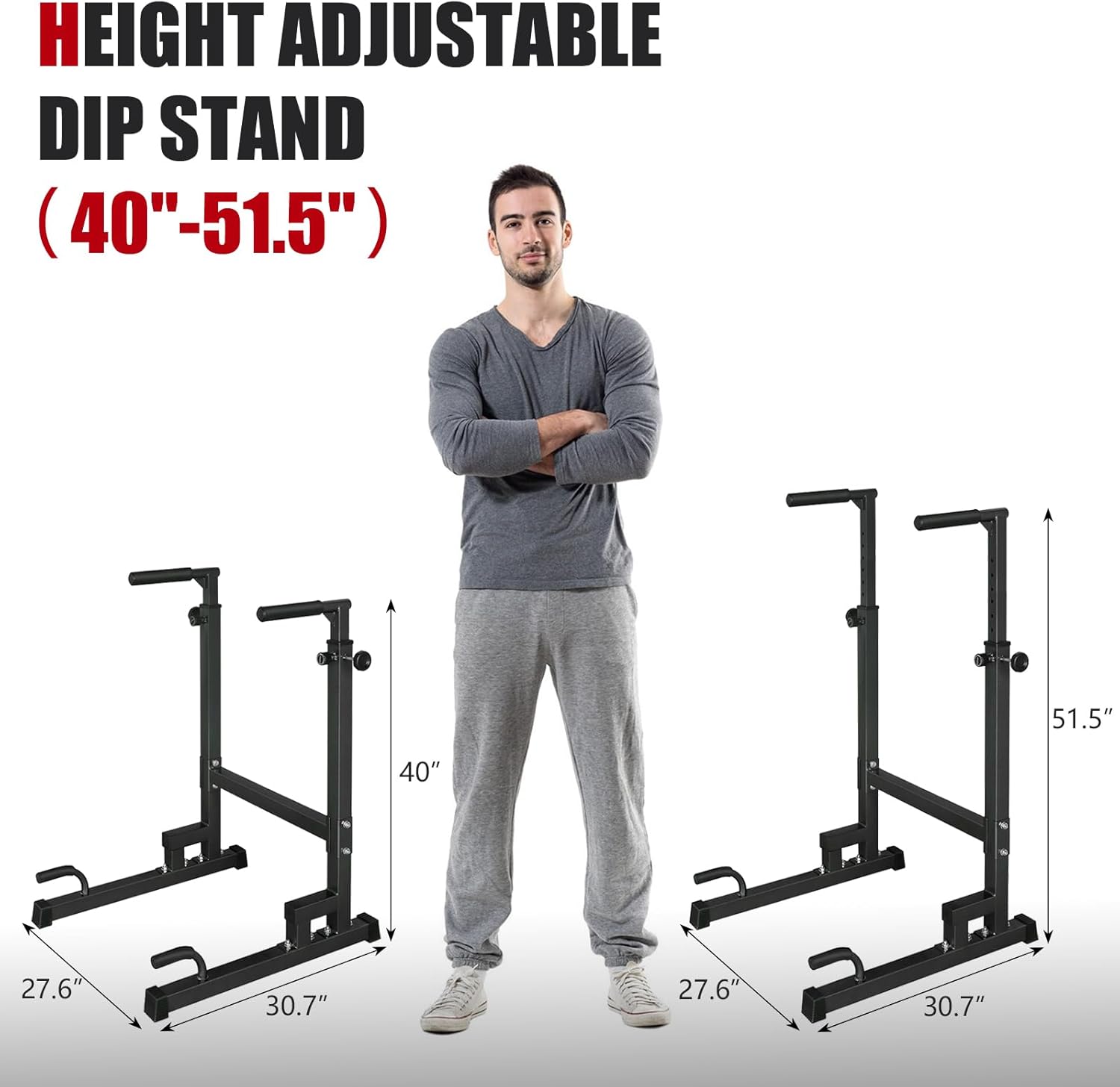 Portable Pull Up Dip Bar, Sturdy Dip Station with Adjustable Height, Multi-Function Parallel Bars for Home Gym Strength Training, Home Fitness Equipment with Soft Grip