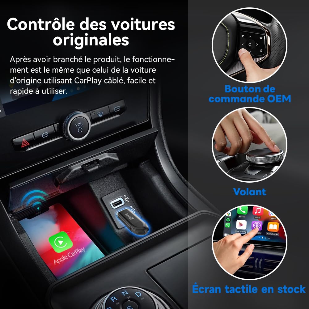 2025 CarPlay Sans Fil & Android Auto Sans Fil Adaptateur, 2-in-1 Connexion à Canaux, Dongle Convertir Filaire En Sans Fil, Plug And Play Pour Une Configuration Facill, Charge IOS10+ & Android11