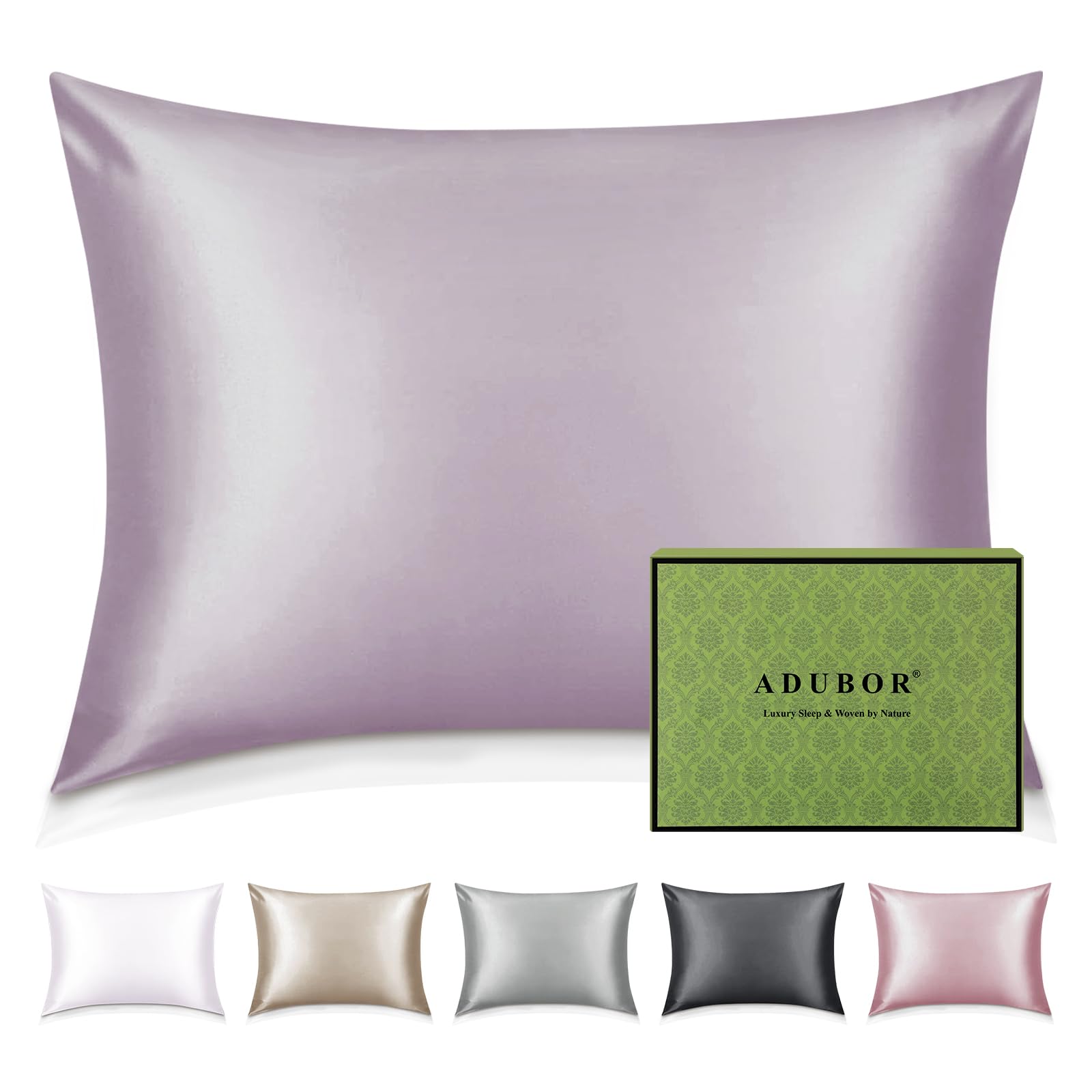 Photo 1 of Adubor Mulberry Silk Pillowcase - Standard 20"x26", Grayish Purple