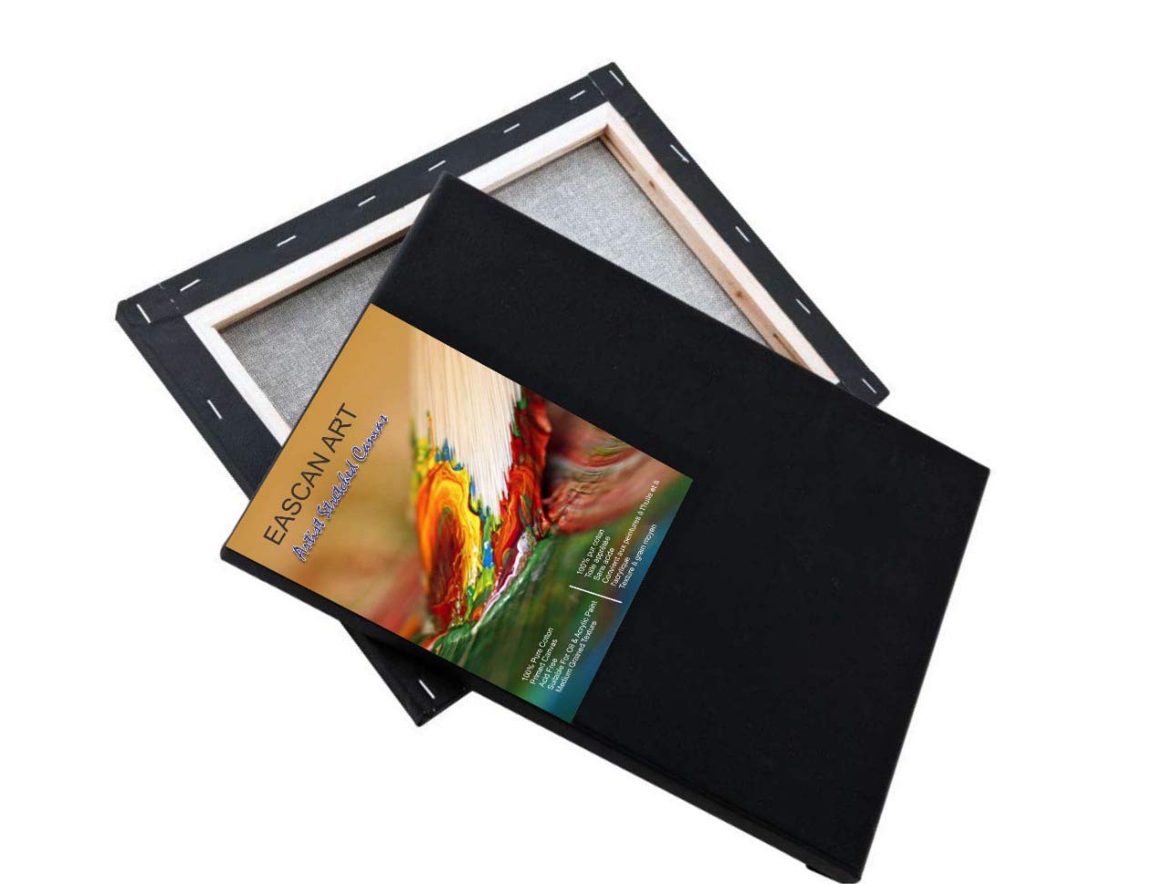 Cotton Medium Grain Black Primed Stretched Canvas 10 Oz (Size 16" x 24", Pack of 1)