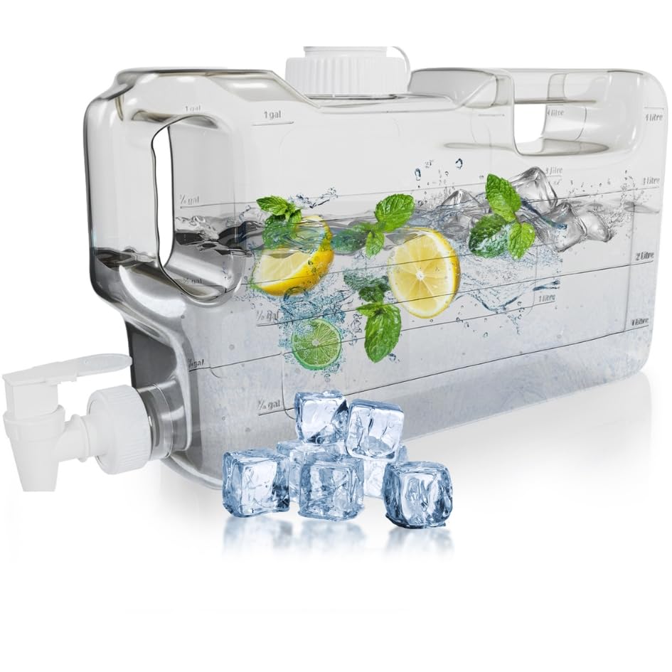HydraFitt Refrigerator Water Dispenser 1.1 Gallon – Leak-Proof Slim Fridge Water Container with Spigot – BPA-Free Refillable Water Jug (Clear)