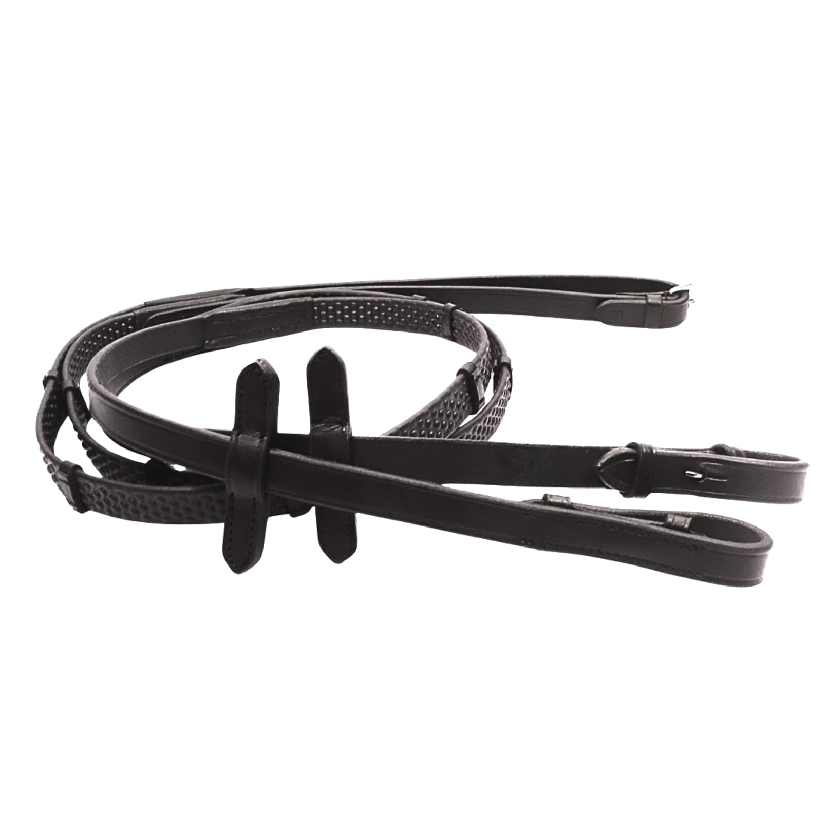 Rênes en cuir - Rênes d'équitation en cuir de qualité supérieure avec revêtement en caoutchouc et butée de martingale pour une prise en main et un contrôle sûrs (noir, plein)