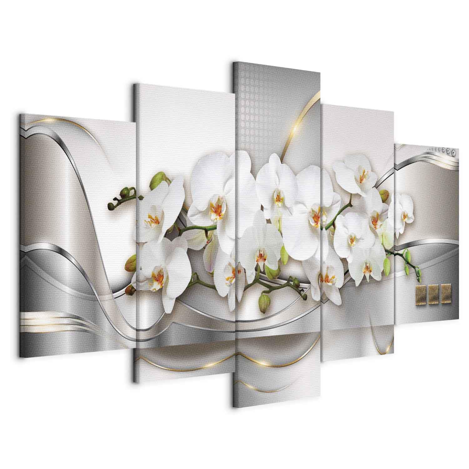 Cuadros B&D XXL - Cuadro en Lienzo Orquidea 200x100 cm 5 piezas - Impresión en material tejido no tejido cuadros decoracion salon modernos lienzos decorativos dormitorios - a-A-0004-b-n