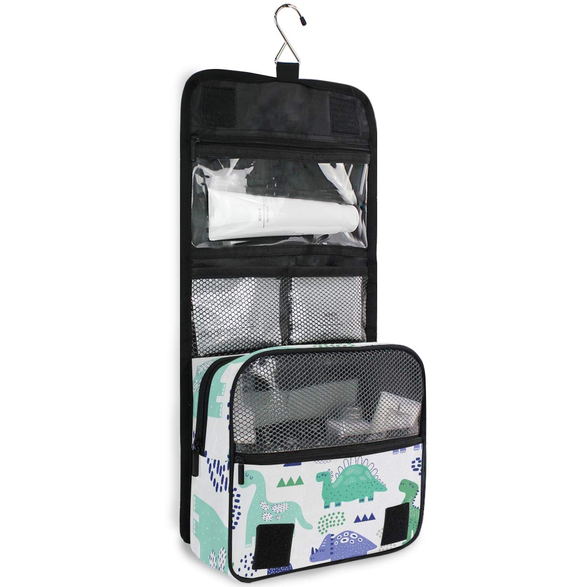 Kit de neceser de viaje colgante, estuche de maquillaje, organizador de cosméticos para hombres y mujeres, Dinosaurios creativos, Talla única