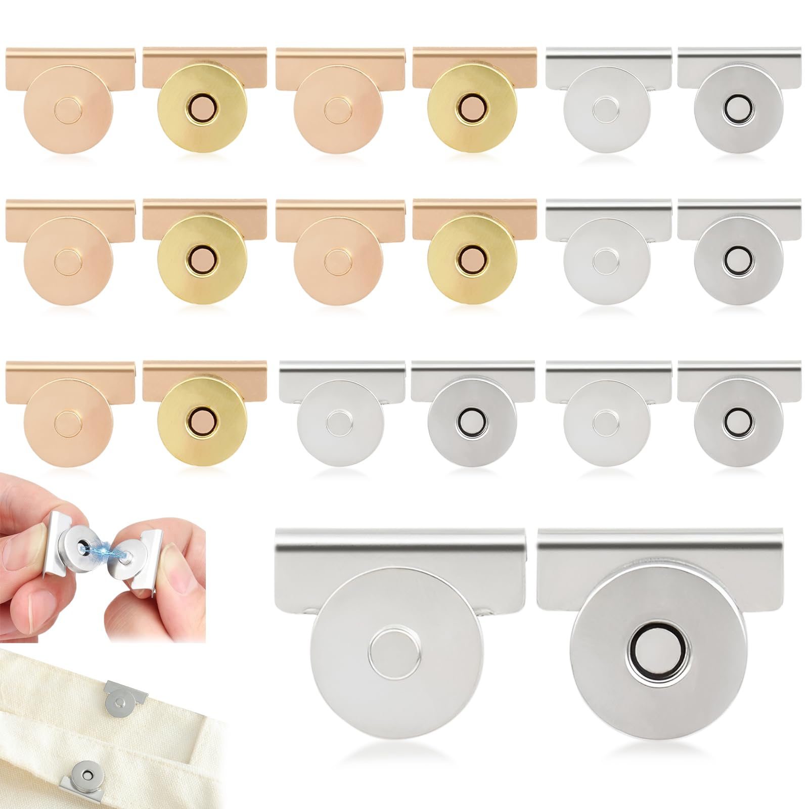 10Pair Snap Buttons Metal Seamless Magnetic Buckle Clasp for Tote Bags, Clothing and DIY Crafts, No-Sewing Clip Closures